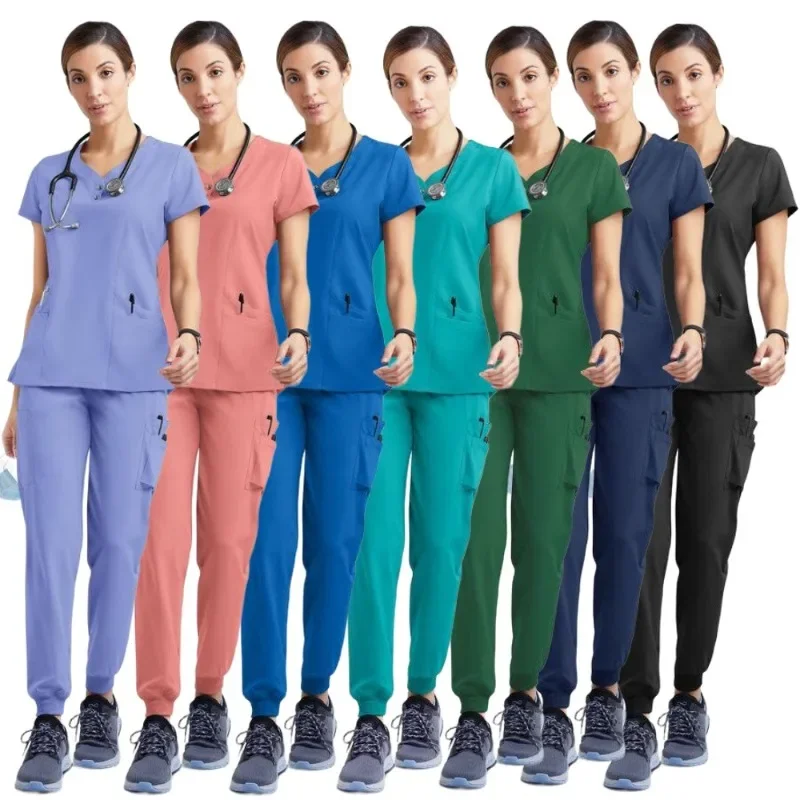 Ensemble de gIslande médical ultra doux TCH pour femme, haut à col en V, pantalon de jogging, combinaisons de chirurgien dentaire, vêtements de travail d'infirmière hospitalière, 4 poches, 138