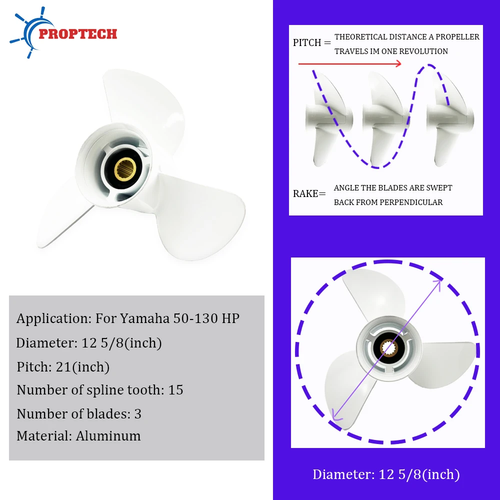 3-Blade Propeller for Yamaha 50-130hp Screw For Outboard Motor 12 5/8 x 21 Aluminum Alloy Boat Engine Part with 15 Spline