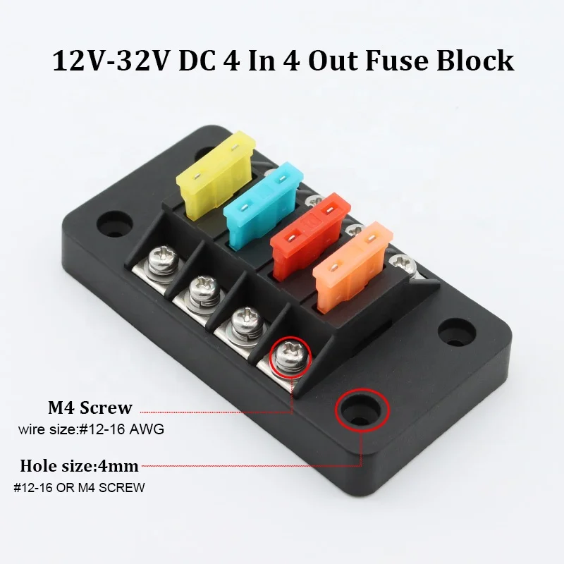 4-Way Blade Fuse Block Compact Automotive Electrical  Terminal Box with  Input  Output for Car Marine Easy Installation