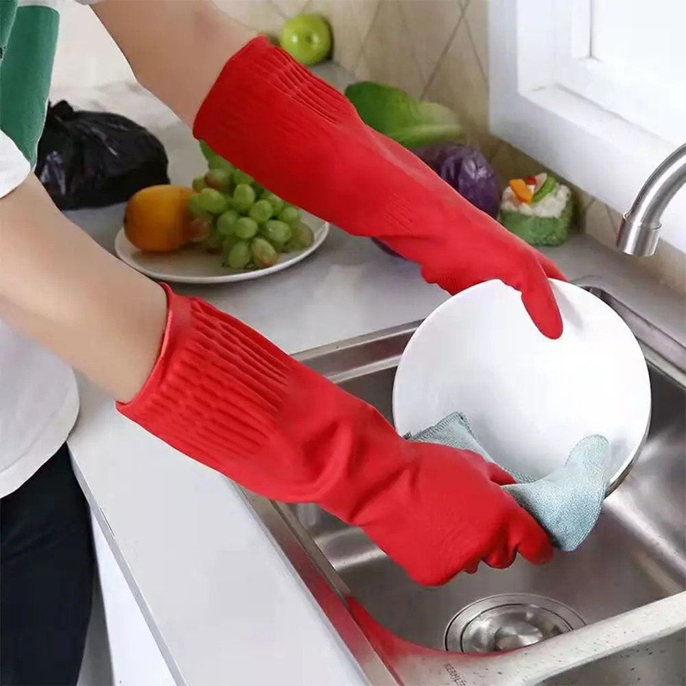 1 Pair Waterproof Heavy Duty Rubber Gloves Thick Extra Long Car Washing Gloves Acid Oil Resistant Chemical Resistant