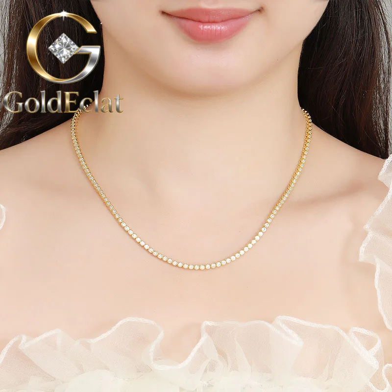 

Ожерелье GoldEclat класса люкс из цельной платины PT950 и 18-каратного золота с муассанитом 2 мм, круглыми бриллиантами и цепочкой на ключицу для женщин