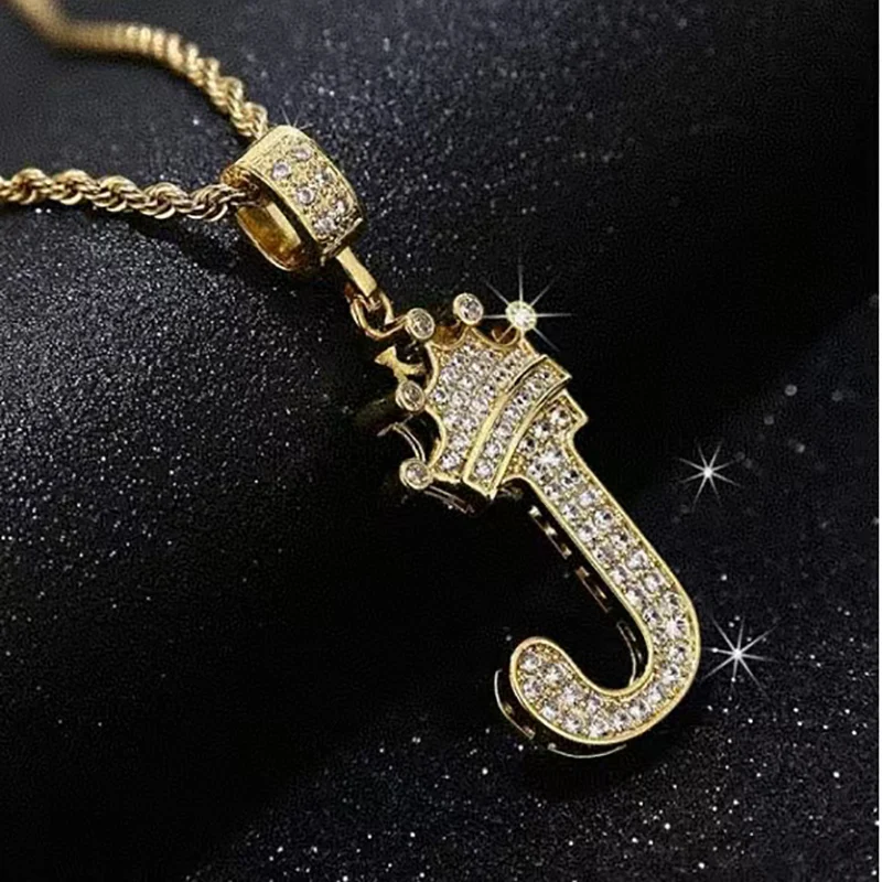 تاج A-Z رسائل قلادة 18K مطلية بالذهب مع سلسلة 23 ''، هدية عيد الميلاد عيد ميلاد الهيب هوب اسم مجوهرات للرجال والنساء #4