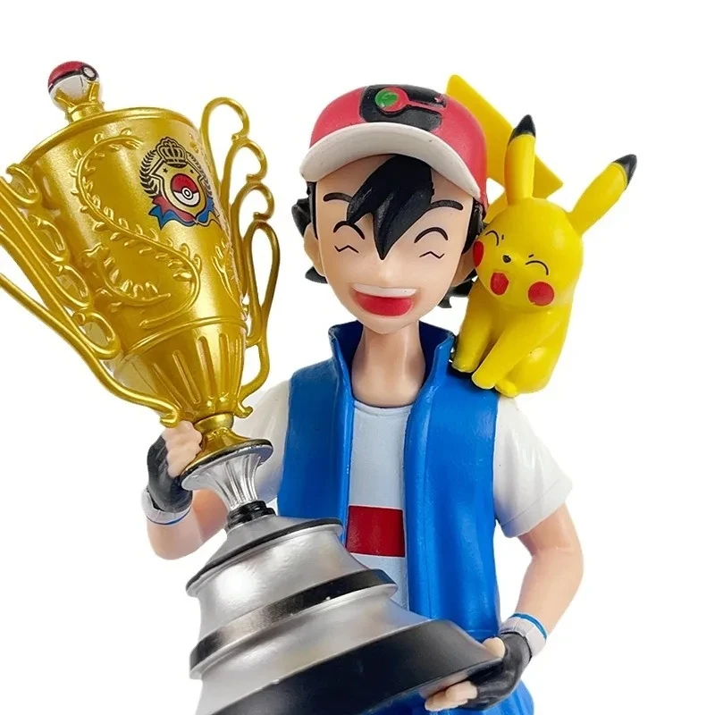 Pokemon Ash Ketchum Pikachu Champion Standing Posture GK Model Anime Action Figure Pocket Monsters Toys Desktop Accessories 18CM