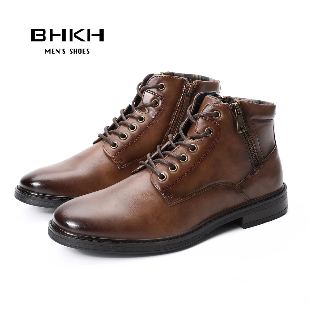 BHKH 2024 Autumn/ Winter Men Boots Zip Lace-up Ankle Boots Smart Business Work Office Dress Shoes  Man Shoes