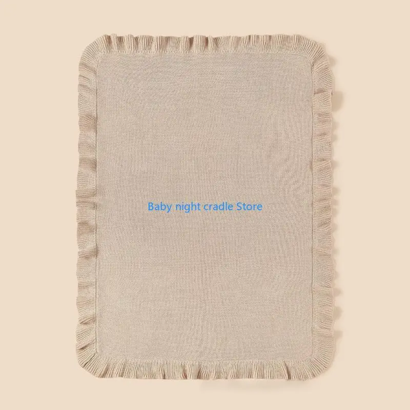 J2FF بطانية أطفال محبوكة من القطن لحديثي الولادة، منشفة ملفوفة مع زخرفة كشكش #5
