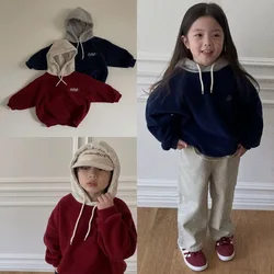 Korea Autumn Winter Kids Hoodies Sweatshirts Girls Boys Plush Letters Hooded Pullover Kids Clothes Tops Boys