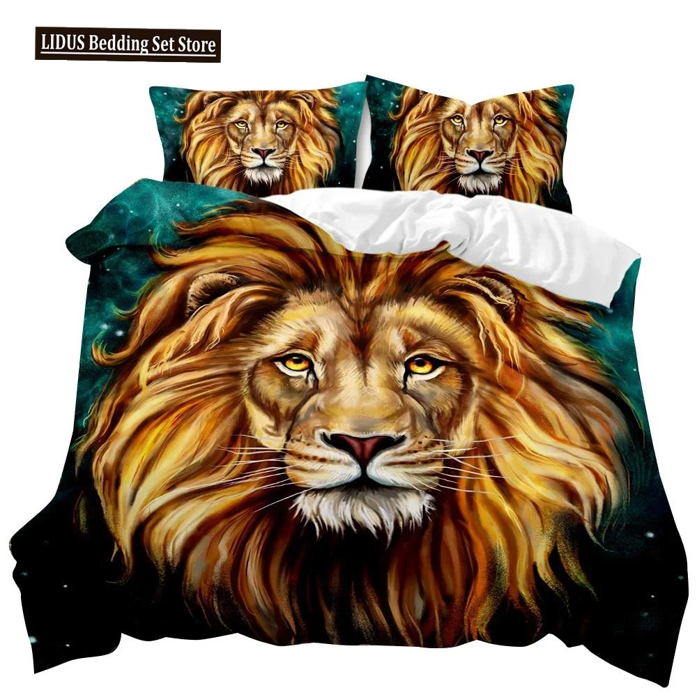 

Lion Duvet Cover Set Safari Animal Bedding Set Cute Wildlife Hunting Polyester Quilt Cover For Kids Teens Double Queen King Size