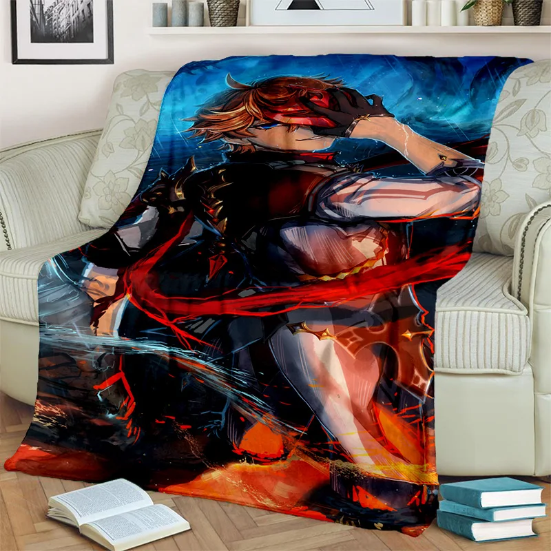 Game Genshin Impact Gamer Cartoon Blanket,Soft Throw Blanket for Home Bedroom Bed Sofa Picnic Travel Office Cover Blanket Kids