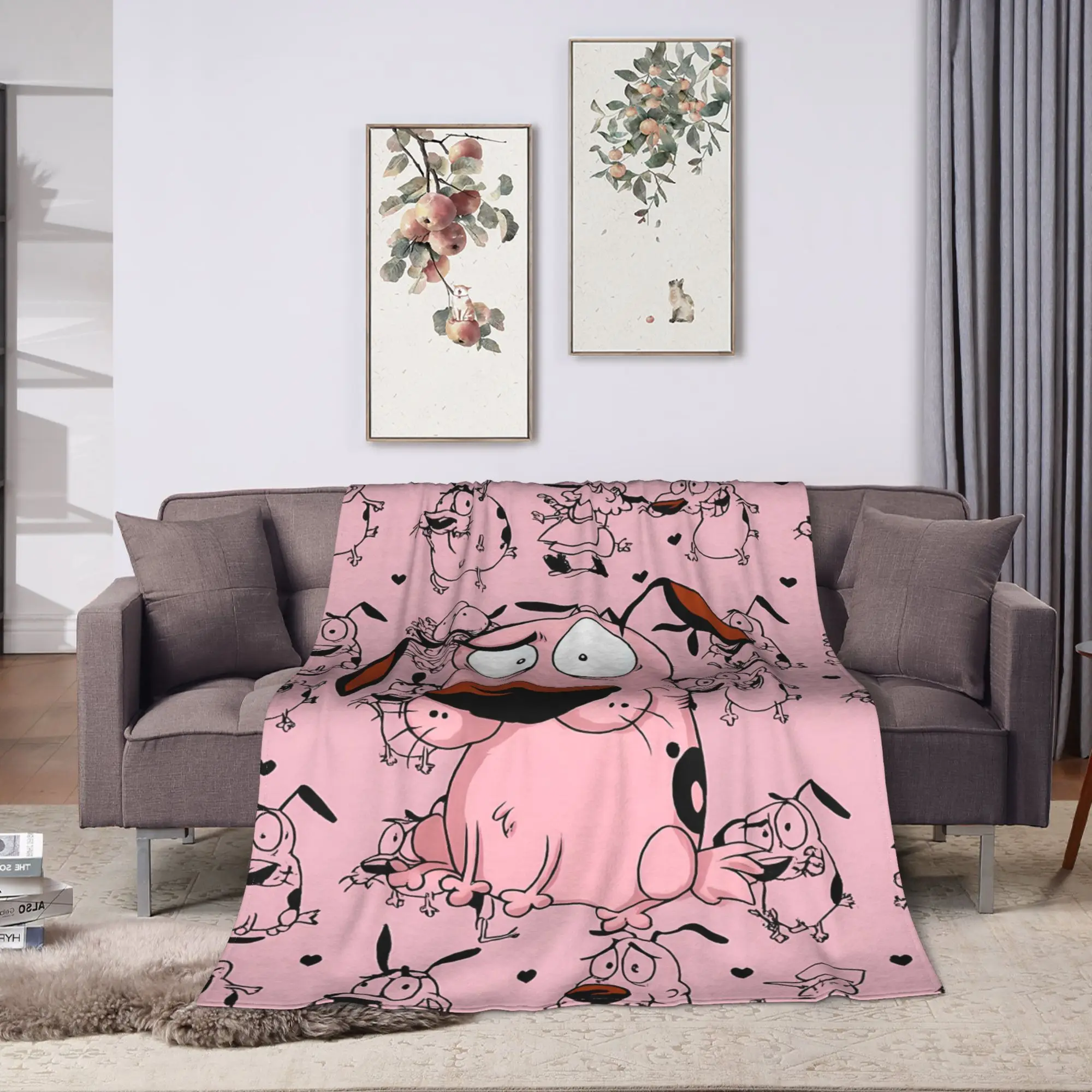 C-Courage Cowardly Dog Print Blankets Warm Fashion Plush Throw Blanket For Couch Chair Sofa Bed Flannel Bedspread Bed Cover