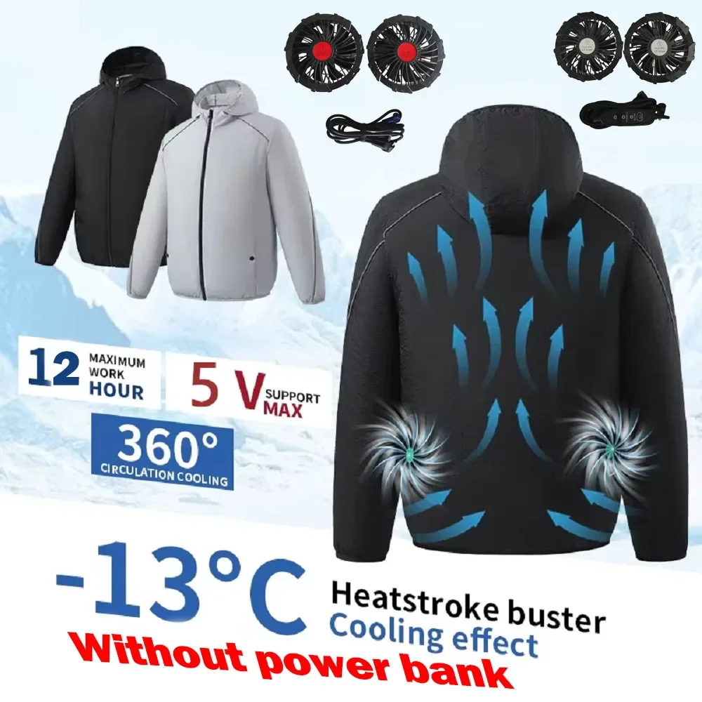 Sun-Protection-Cooling-Fan-Vest-Air-Conditioner-Clothing,-Unisex-Summer-Breathable-Refrigeration-Workwear-Long-Sleeve-Outdoor