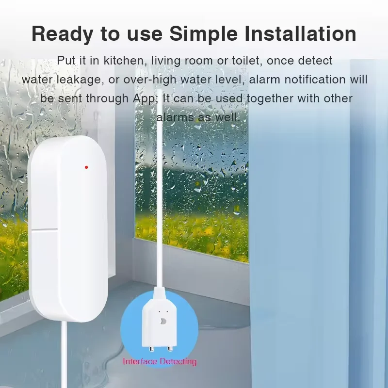 Tuya-Sensor de fugas de agua WiFi, Detector de inundación inteligente para el hogar, Control por aplicación, alerta de inundación, protección de seguridad de desbordamiento con Alexa y Google