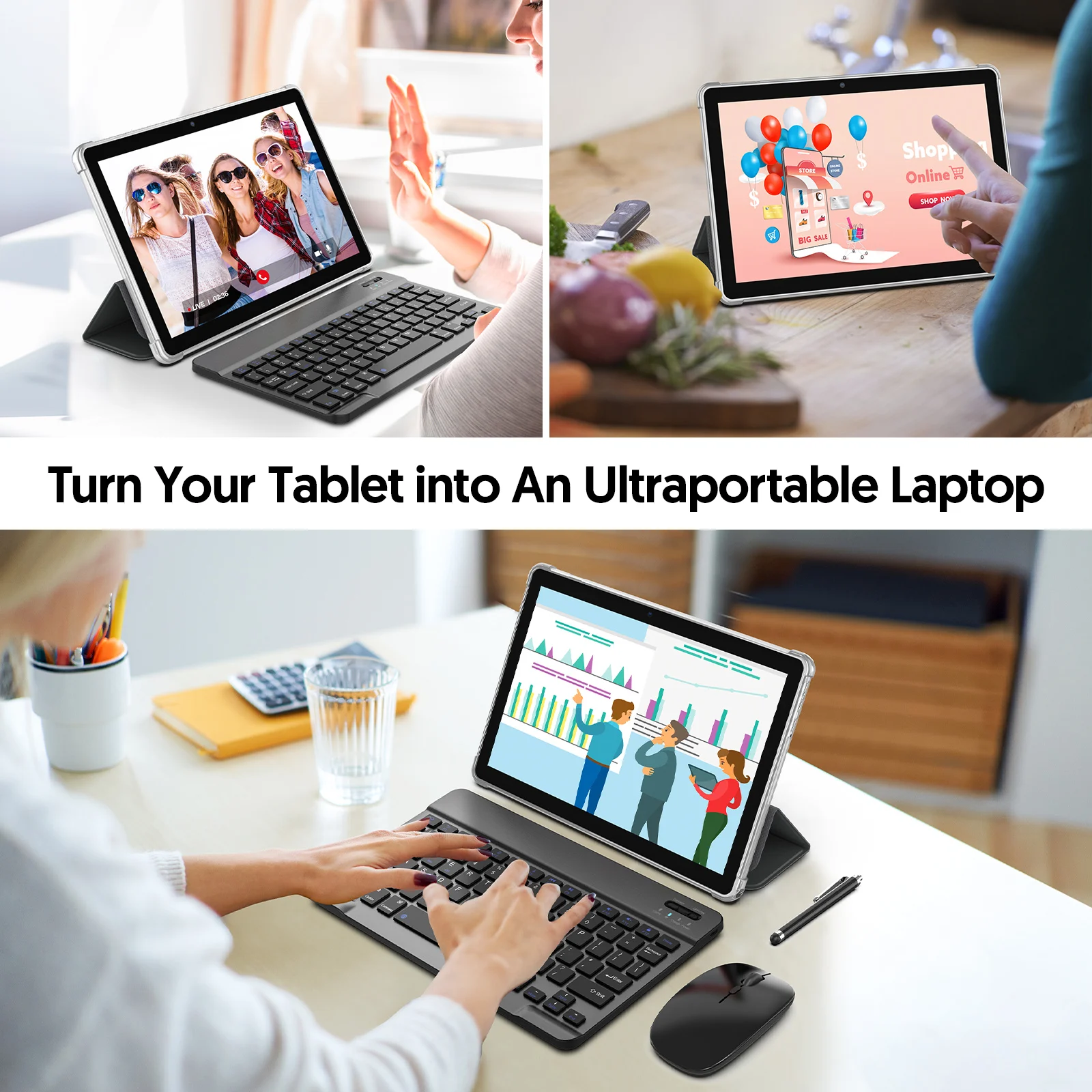 Tablet Android BAKEN de 10,1 polegadas, processador quad-core, 4 (2 + 2) GB + 64 GB, memória expansível de 1 TB (precisa ser adquirida separadamente), W