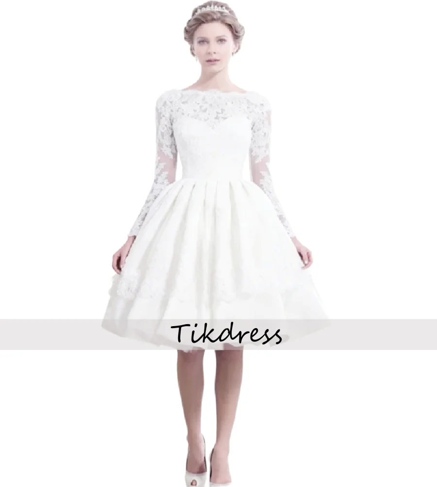 

Sexy 50s Mini Short Wedding Dress 2026 Long Sleeve Boho Rustic Country Bridal Dress With Lace O Neck Beach Bride Dress Romantic