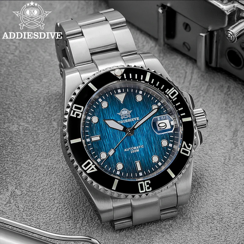 Addiesdive relógio mecânico automático masculino 200m à prova dwaterproof água vidro safira moldura cerâmica luminosa relógios de aço inoxidável masculino