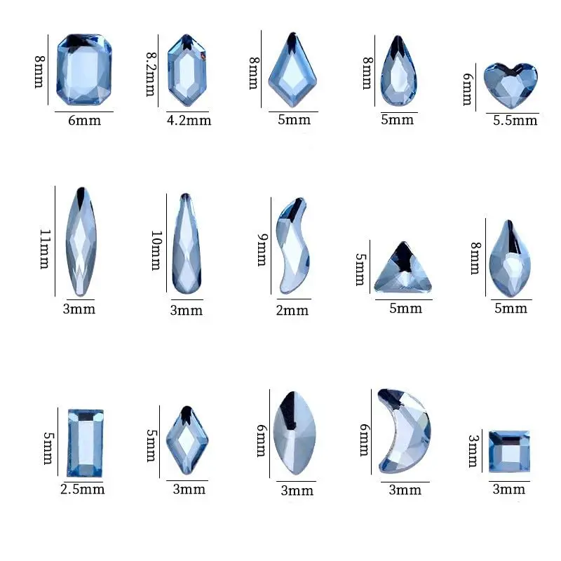 Light Blue Irregular Diamond Blue Water Droplet Style Flat Bottomed Irregular Diamond Mixed DIY Nail Accessories Wholesale