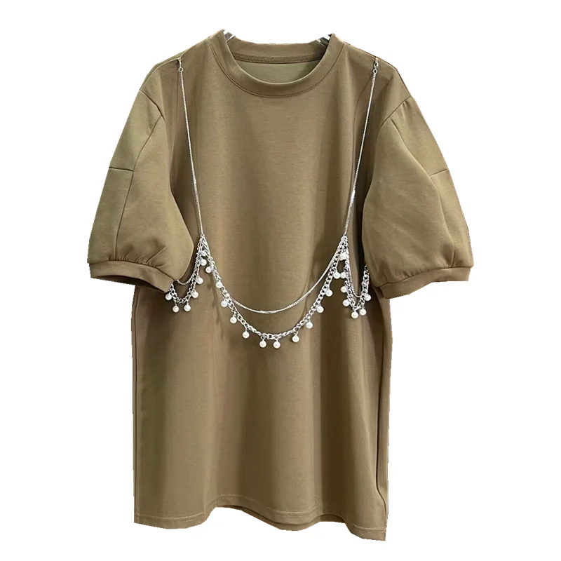 

Summer New Rivet Loose Top Women's Solid Round Neck Design Large T-shirt y2k top women t shirt harajuku