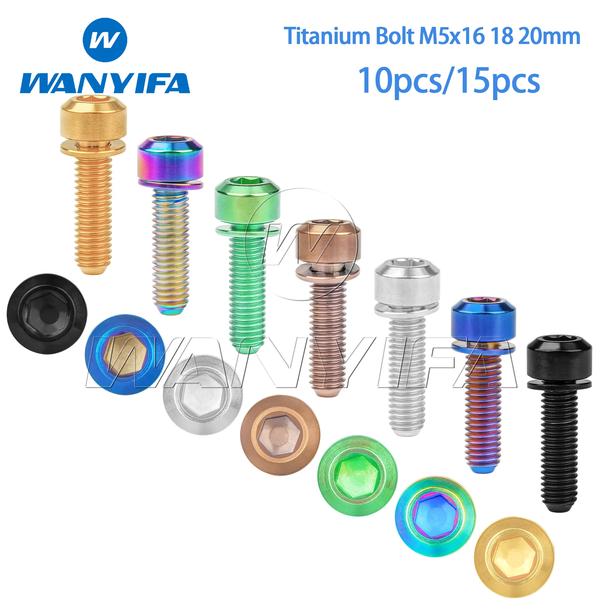 

Wanyifa Titanium Bolt M5x16 18 20mm Titanium Ti Bicycle Stem Screws with Washer Bicycle Accessory 10pcs/15pcs