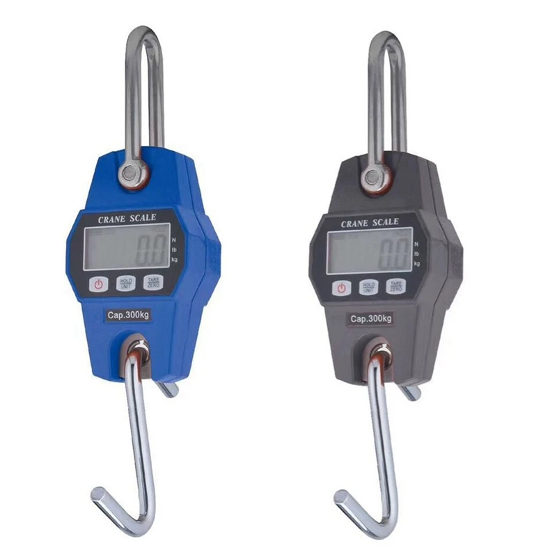 HOT SALE 2 Pcs Crane Scale Weight 300Kg Heavy Duty Hanging Hook Scales Portable Digital Stainless Steel Scale, Blue & Gray