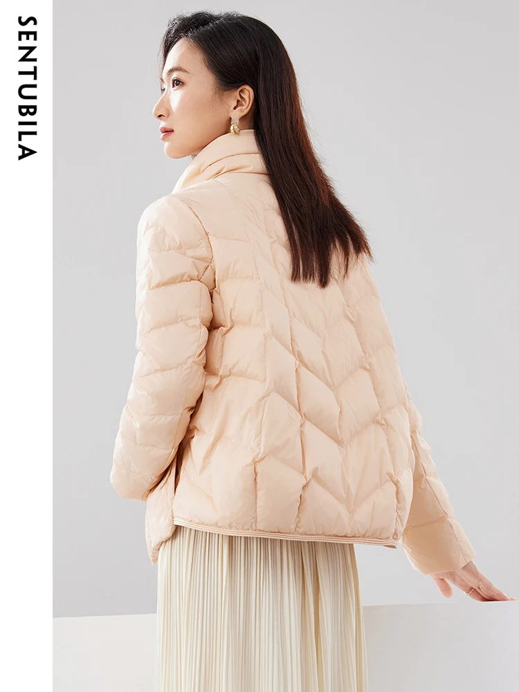 SENTUBILA Winter Gentle 90 White Duck Down Jacket for Women 2024 Autumn Warm Single Breasted Lightweight Crop Jacket W34Y50153