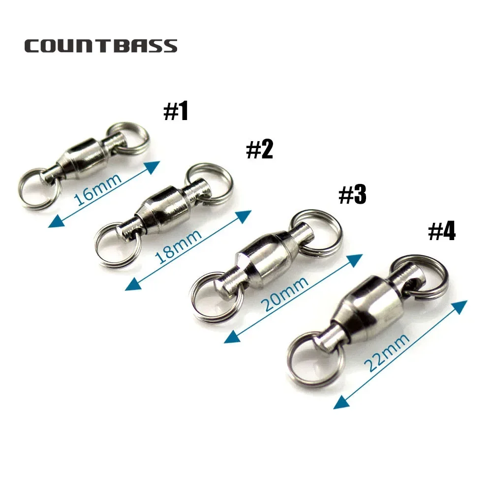 Coutbass 50pcs Super Ball Bearing Swivel with Split Rings Connector, Size 1,2,3,4  Fishing Accessories
