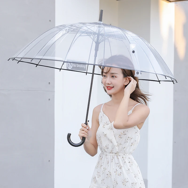 16-Bone Transparent Umbrella Long Handle Double White plus-Sized Unisex Automatic Threading Folding Automatic Fresh Transparent