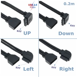 High Speed Chassis Front Elbow 90 Degree 20Pin 19pin Extension Cable Motherboard F-USB3.0 pin IDC Male to Female M/F Data Cable