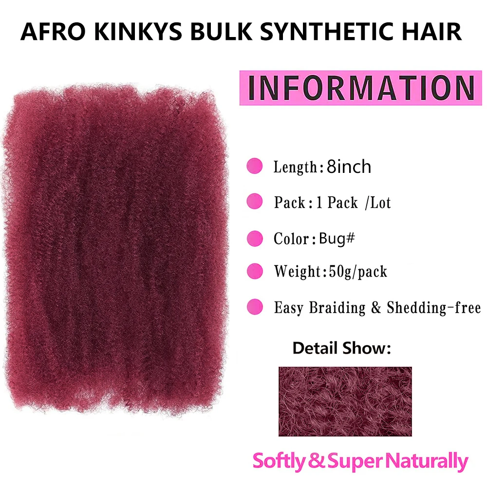 8 Inch 1 Bundel Afro Kinky Bulk Haar Voor Dreadlocks Extensions Reparatie Locs Mini Vlechten Twist Haar Synthetische Afro Kinkys