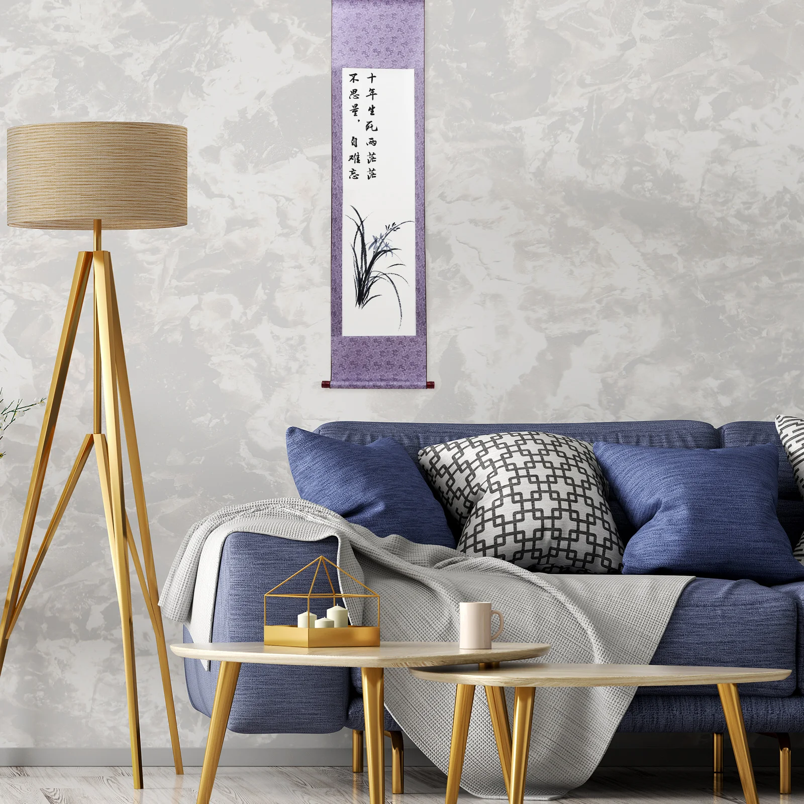 

Blank Scroll Xuan Paper Wood Blue Vertical Axis Calligraphy Painting Writing Wall Scroll Home Office Decoration