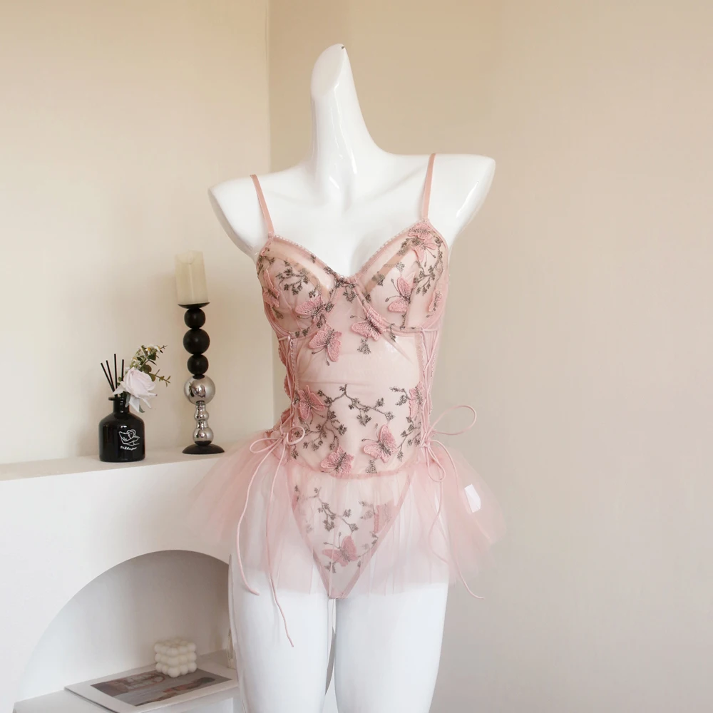 ملابس داخلية مثيرة مفتوحة المنشعب على شكل فراشة ملابس داخلية مثيرة للإناث ملابس داخلية مثيرة للنساء ملابس نوم شفافة بدون حمالات من الدانتيل #1