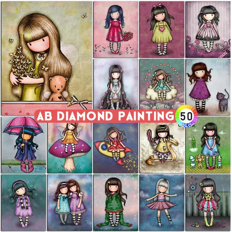 5D Diamond Painting AB Cartoon Girls Embroidery Aniaml Doll DIY Full Square Round Mosaic Cross Stitch Kits Home Decor Gifts