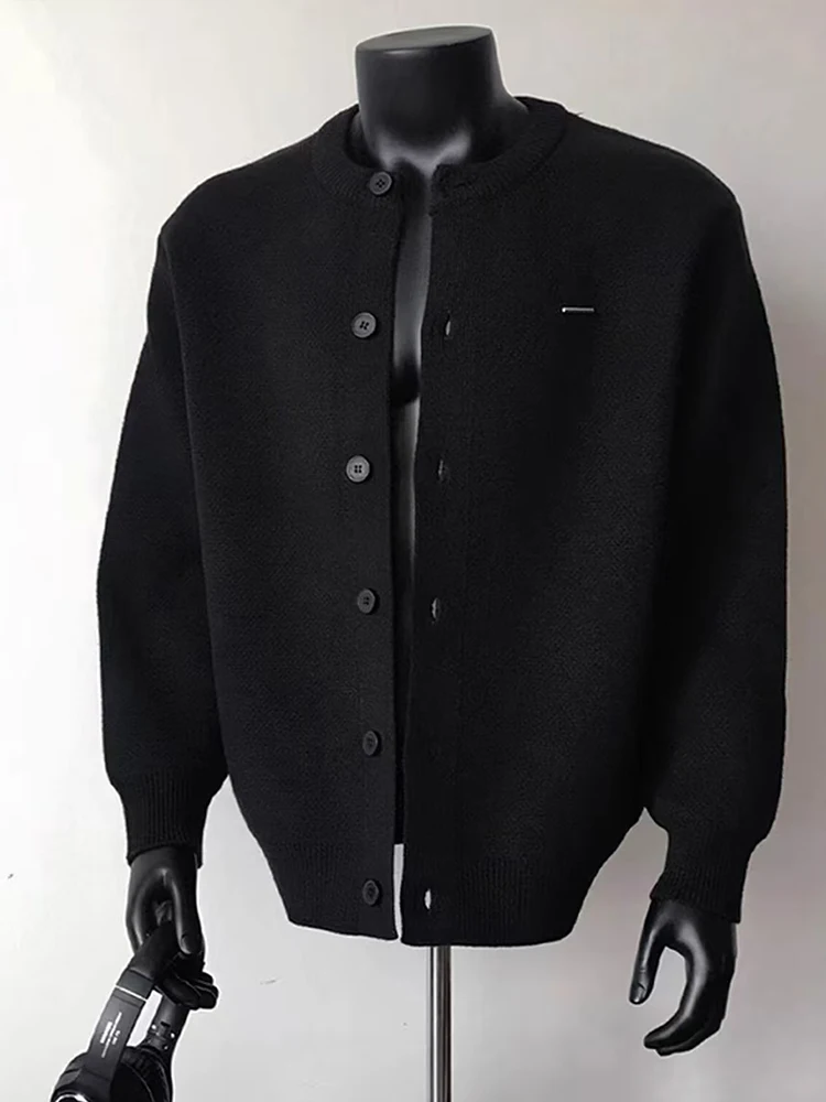 

Мужской черный вязаный кардиган в американском стиле, повседневный, свободного кроя, однотонный, на пуговицах, для зимы, комфортный, мягкий, из флиса