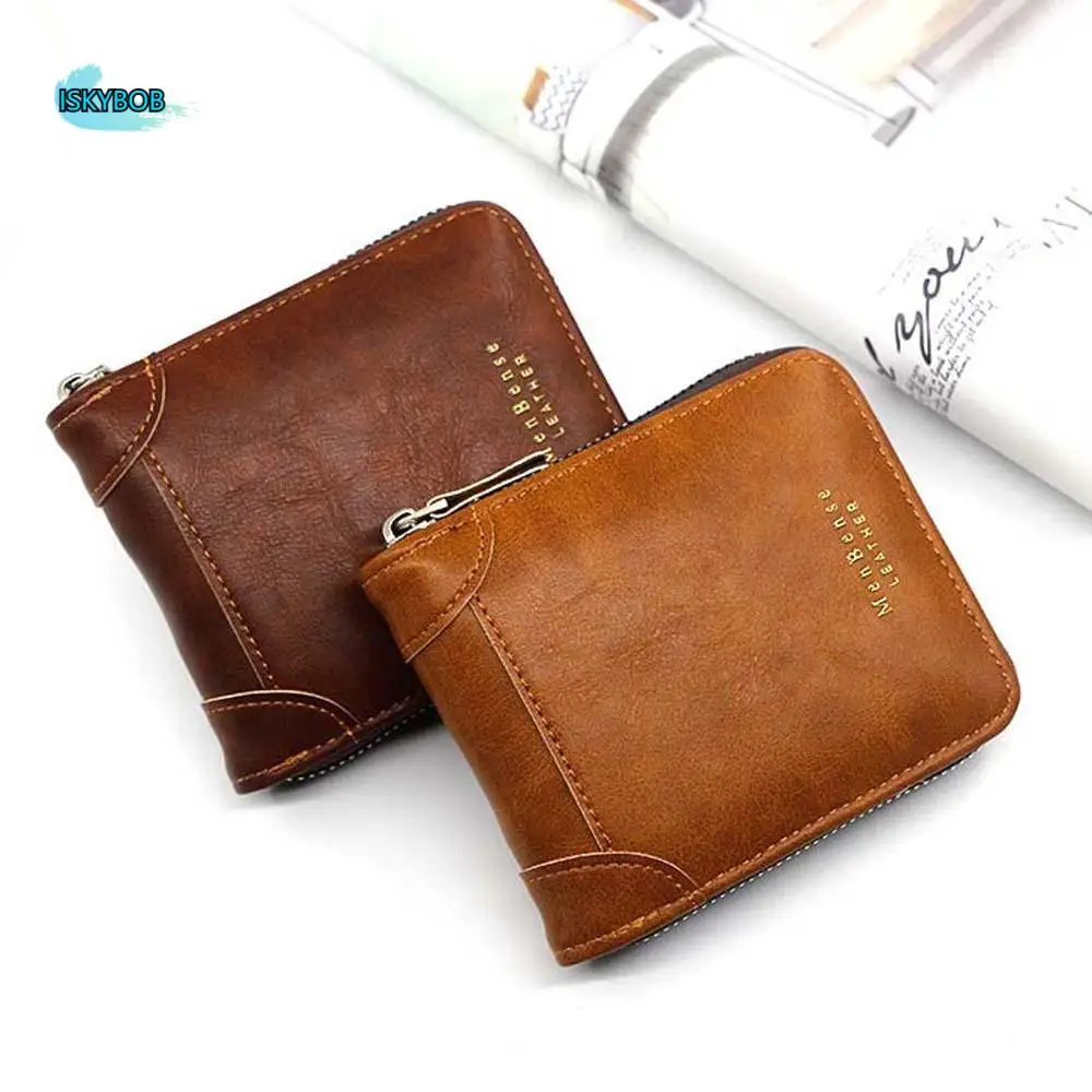 

Vintage Multi Function Men Short Wallet PU Leather Zipper Coin Purse Men Card Holder Portable Casual Men Coin Purses Outdoor