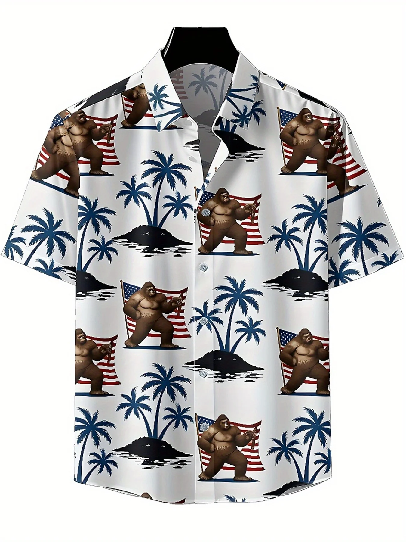 Camisas hawaianas de talla grande para hombre, tema de Sasquatch de EE. UU., patrón del Día de la Independencia, camisas con botones, ropa informal unisex, tops de verano