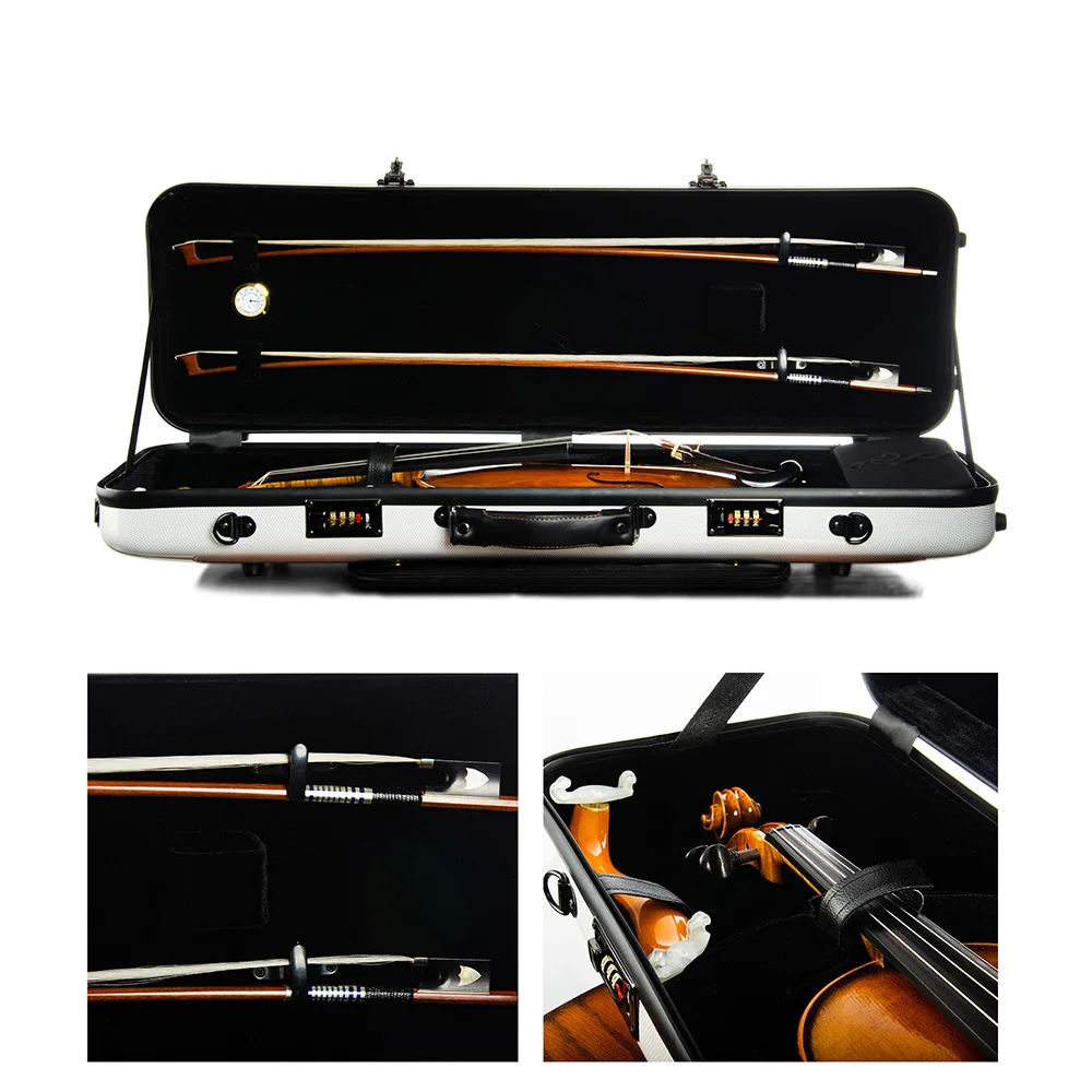 CHRISTINA Violin Case Rectangular White Dots with Music Bag Combination Lock 4/4 Size Lightweight Composite Material BV01WT