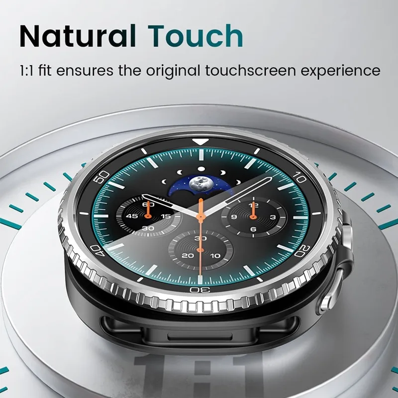 إطار معدني لساعة سامسونج جالاكسي 8 الكلاسيكية 46 ملم حافظة حلقية غطاء لاصق واقيات شاشة من الزجاج المقسى ملحقات Watch8