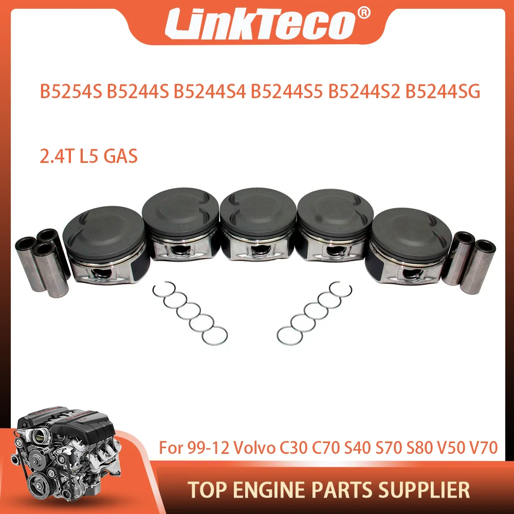Комплект поршней и колец двигателя подходит для Volvo 2,4 л с естественным аспирацией B5254S B5244S для 99-12 Volvo C30 C70 S40 S70 S80 V50 V70 2.4T