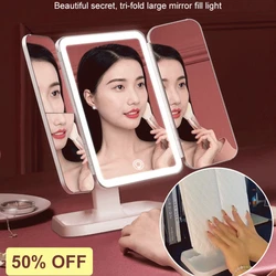 Foldable Makeup Mirror with LED Light 3 Tone Lights Desktop Vanity Mirror 2X/3X Magnifying 360° Adjustable Rechargeable