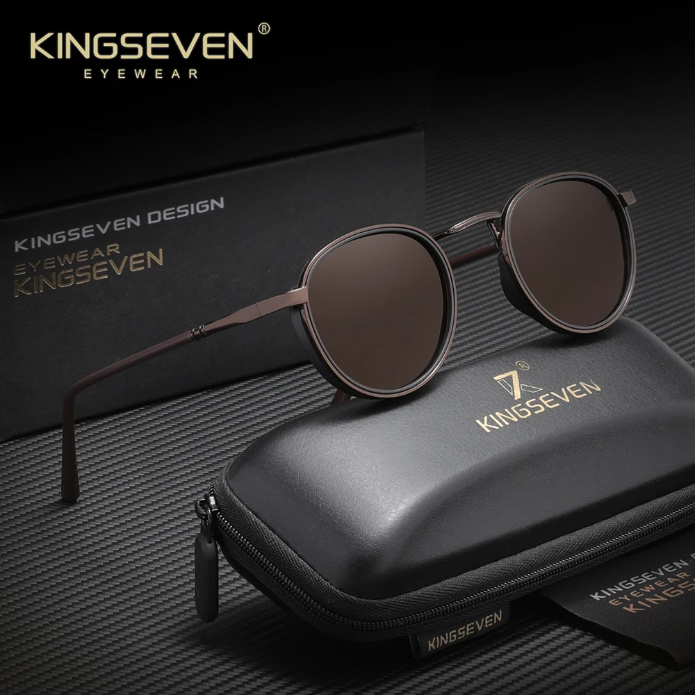 KINGSEVEN Vintage-Sonnenbrille mit rundem Rahmen für Herren, polarisiert, Damen-Design, Retro-UV400-Fahr- und Reisebrille