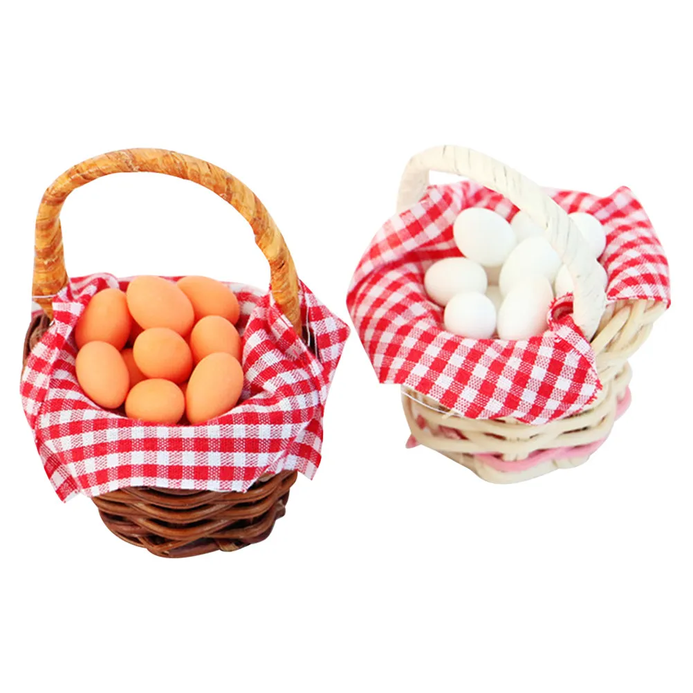 

2Pcs Miniature Egg Tray and Basket Set Exquisitely Detailed Tiny Baskets for Mini House Scene DIY Crafts Photo Prop Living Room