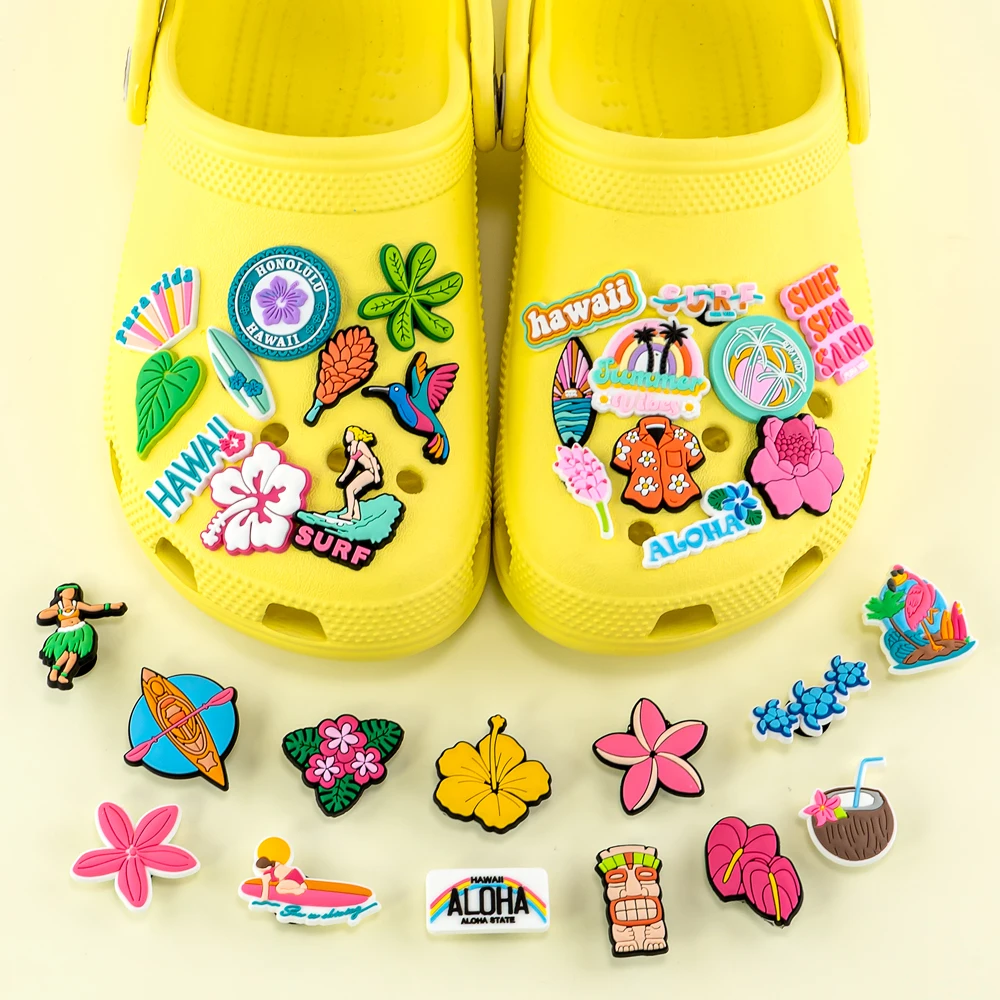 25-32PCS Hawaiian Plant Turtle Shoe Charm Mix Wholesale PVC Decoration Buckle FitSandal Shoe Detachable Waterproof To X-mas Gift