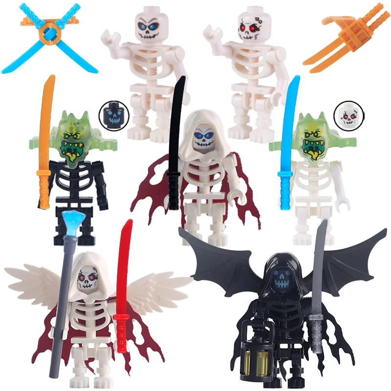 Halloween Military Army Skeleton Corps Building Blocks Bone Soldiers Figures Samurai Sword Ninja Blade DIY Assembled Bricks Toys