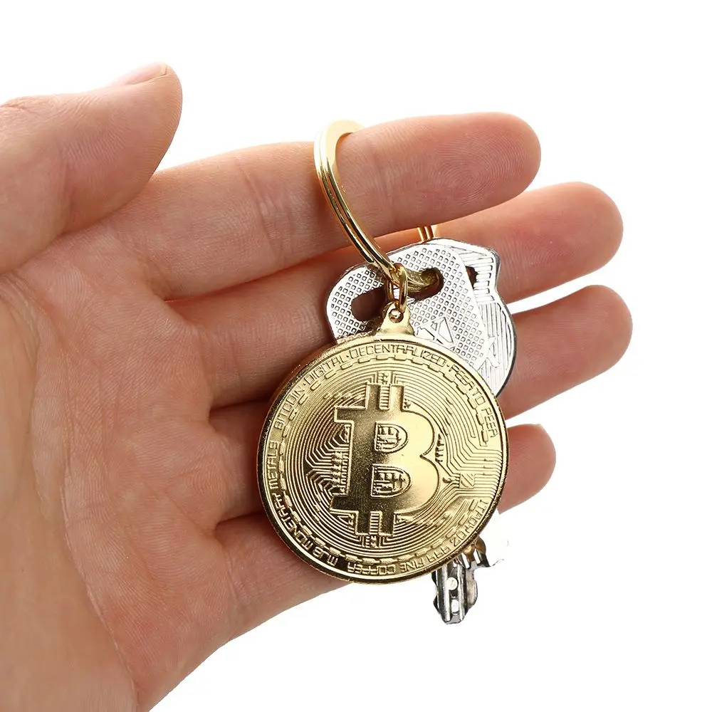 Hot Jewelry Copper Plated Bitcoin Key Chain Collectors Key Ring Commemorative