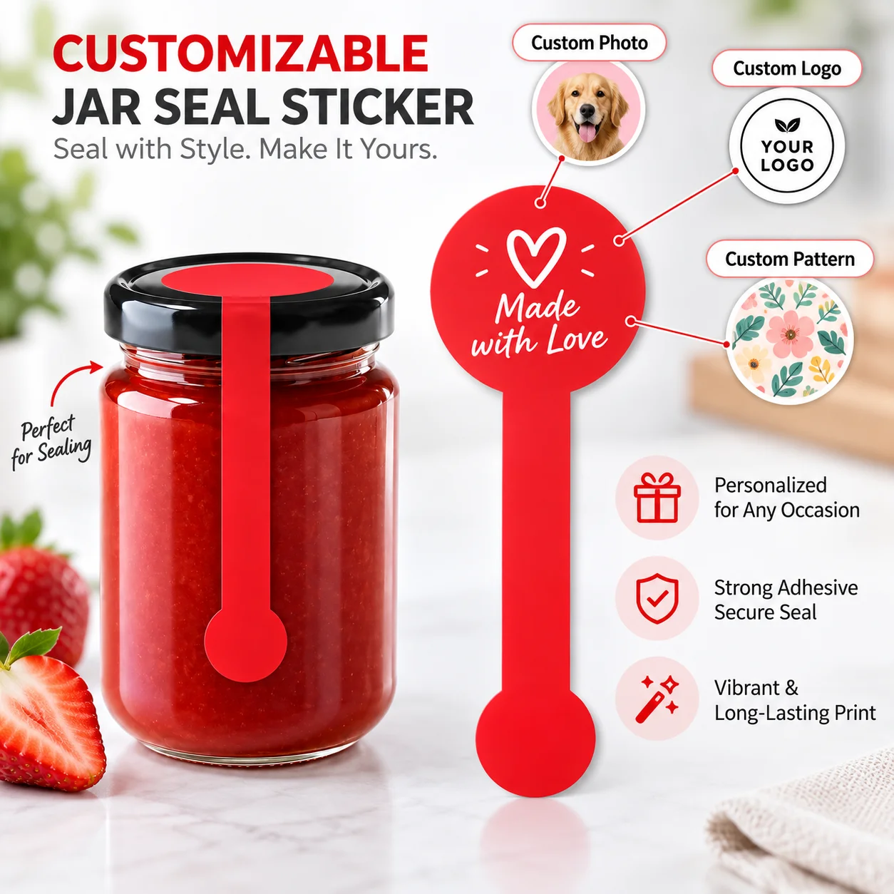 Custom Pattern Sticker Gift Box Seal Sticker Self‑adhesive Long Strip Label Sticker for Gift Sealing Decorations Tag Marking