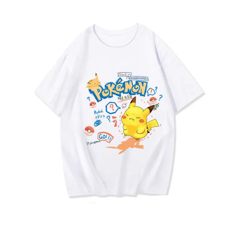 Y2k Harajuku Pokemon Pikachu Cartoon Print T-shirts Short-Sleeved T-Shirt Men and Women with The Same Fashion Loose-Fitting Top