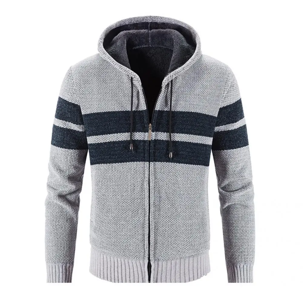 All-Match  Simple Men Outdoor Hooded Knitted Cardigan Skin-friendly Knitted Cardigan Drawstring   Knitwear