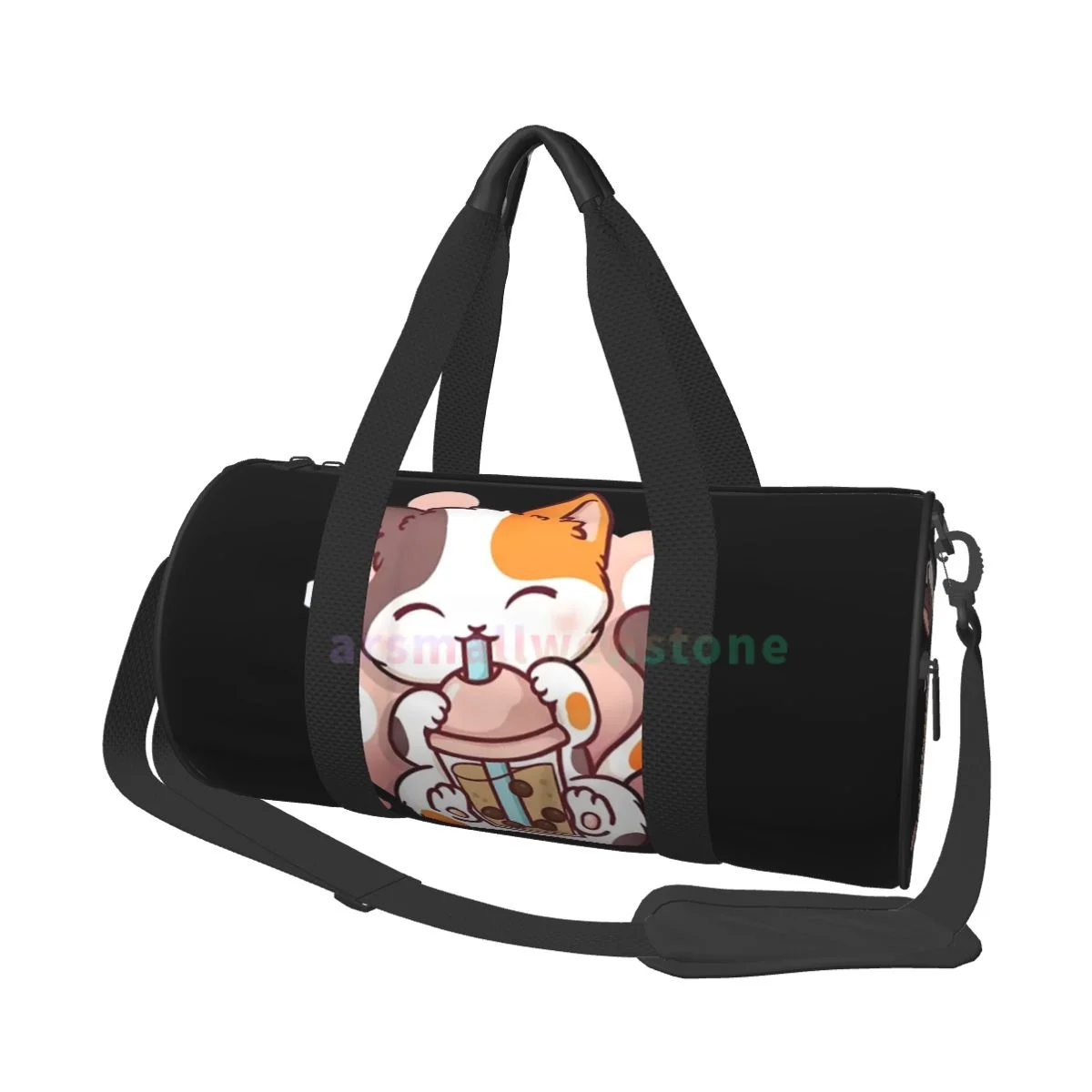 Cat Boba Tea Travel Duffle Bag Yoga Bag Workout Durable Backpack Handbags Round Outdoor Fitness Bags