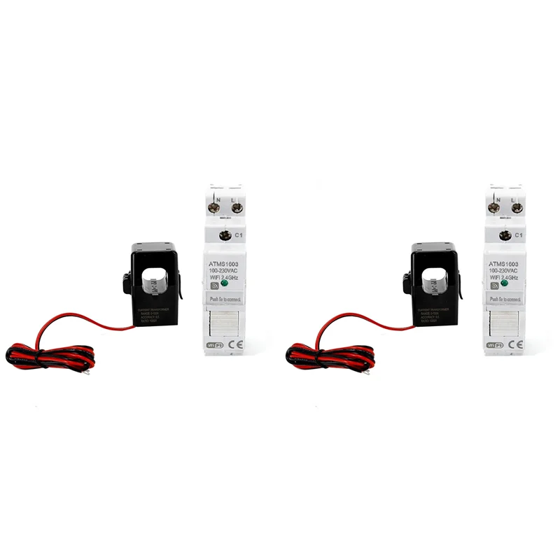 

2X ATMS1603 Tuya, однофазный Wi-Fi, умный счетчик энергии, 100-230 В, DIN-рейка, точно измерительный вольтметр, амперметр, мощность-A80Z