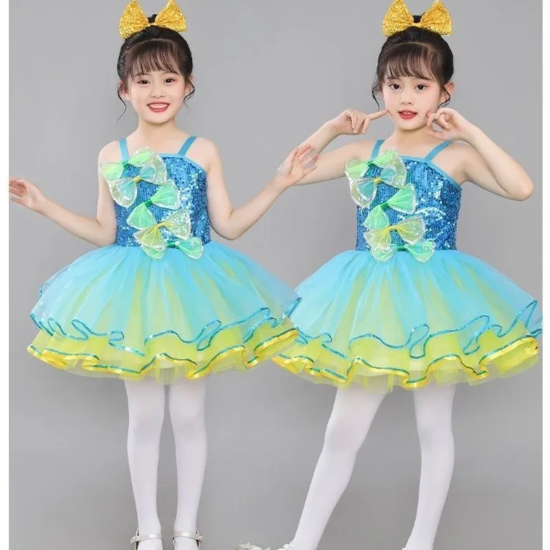 

Children‘s Day Performance Dress Children's Fluffy Gauze Skirt Fluffy Dress Girl's Dress Kindergarten Sequin Princess Dance Cos