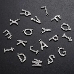 ZHUKOU 12x15mm 26 silver color crystal letter pendant for women necklace earrings jewelry accessories making model: VD418