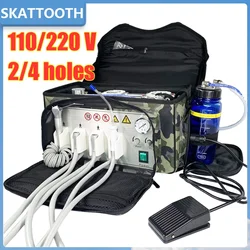 Backpack Portable Dental Unit Air Turbine Unit with Oilless Air Compressor 3 Way Syringe 110/220V 2/4 Holes Handpiece Pipe